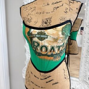 New York Couture Reworked Harley Davidson Green Motorcycle Corset Top